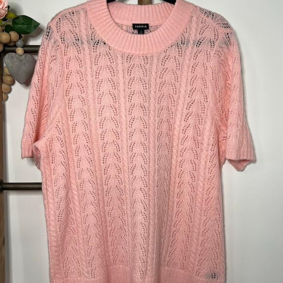 Torrid Short Sleeve Pointelle Pullover Crewneck Pink Sweater Size‎ 2X - Picture 3 of 7